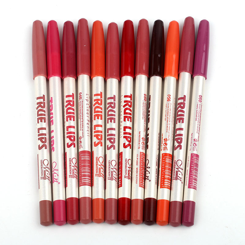 12-Piece Waterproof Lip Liner Set — Smooth, Mixed Colors for Easy Application
