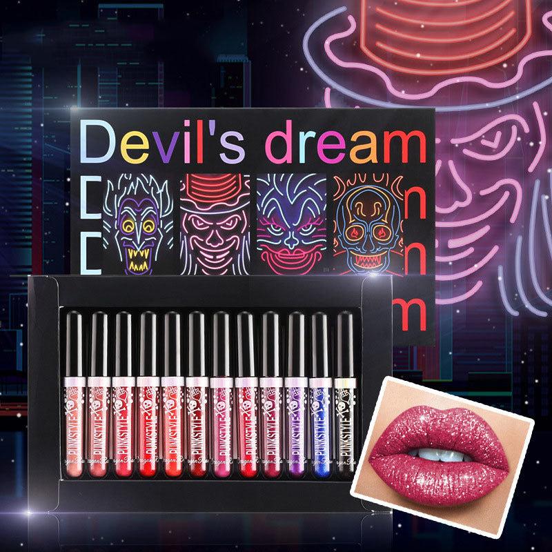 12Pcs Liquid Lipstick Set Makeup Diamond Symphony Lip Gloss Long Lasting Moisturizing Lip Glaze Glitter Cosmetic