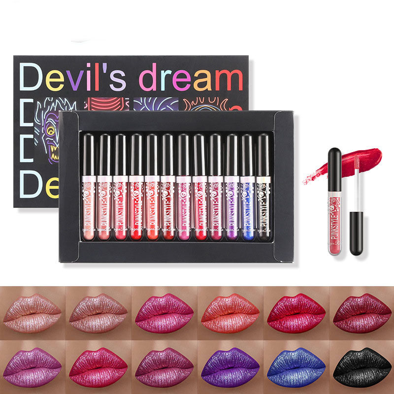 12Pcs Liquid Lipstick Set Makeup Diamond Symphony Lip Gloss Long Lasting Moisturizing Lip Glaze Glitter Cosmetic