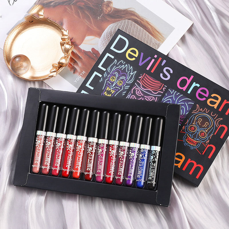 12Pcs Liquid Lipstick Set Makeup Diamond Symphony Lip Gloss Long Lasting Moisturizing Lip Glaze Glitter Cosmetic