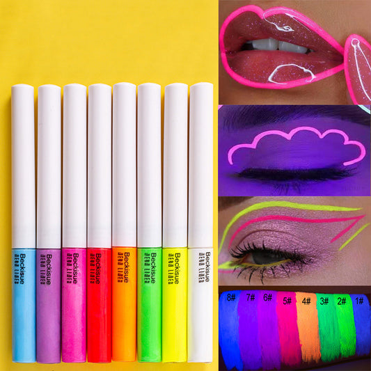 Pro UV Neon Liquid Glitter Eyeliner – Quick-Dry, Glow-in-the-Dark Makeup Kit for Eyes & Lips